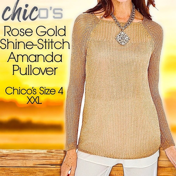 Chico’s Loose Gold Shine-Stitch Amanda Pullover with Attached Shell - Picture 16 of 16